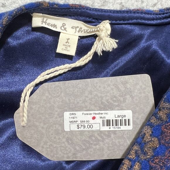 Hem & Thread Women's Large Sleeveless Fit & Flare Mini Dress Navy Blue Lined - Picture 3 of 11